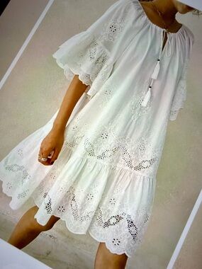 ♥️Hello Gorgeous! Eyelet Embroidered Tassel Tie Neck Dress